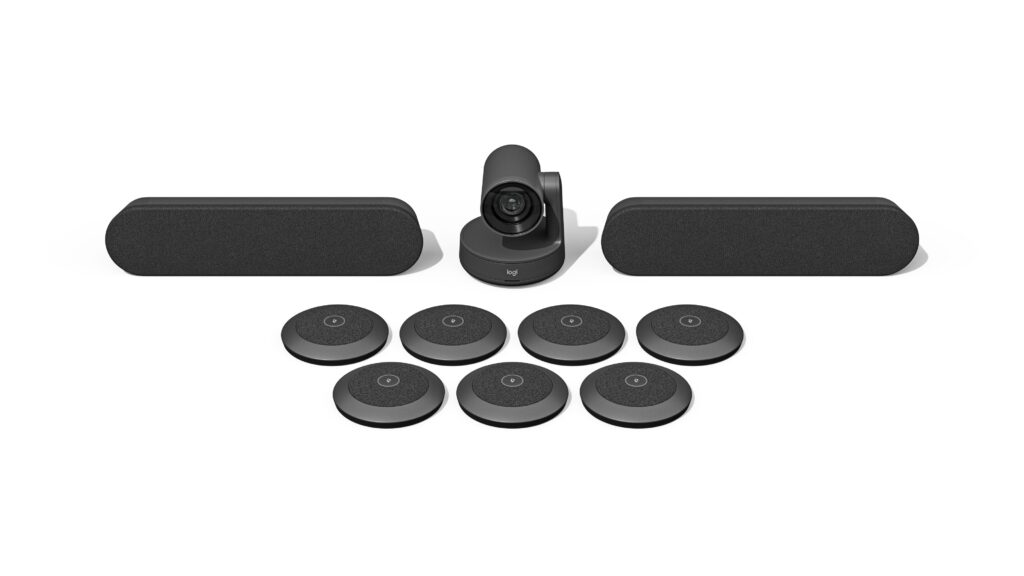 Logitech Rally Bar Plus und Logitech Mic Pods