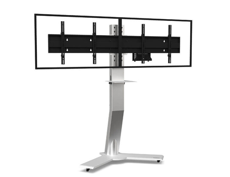 conference-tv Dual Display Ständer inklusive Ablage für Videokonferenzsysteme, in weiss