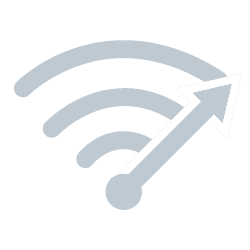 Keine Netzwerkintegration in firmeneigene IT-Systeme und Bandbreitenerweiterung erforderlich durch separate Leitungen. Symbolisiert durch ein Anzeige Icon das soz. sendet