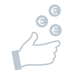 Keine Investitionskosten, da alle Videokonferenz-Lösungen, Hardware und Medienmöbel as a Service, d.h. zur Miete sind. eine Hand und Euro-Münzen symbolisieren dies.