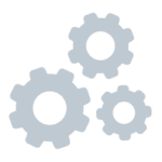 Drei Zahnräder symbolisieren die Netzwerkintegration und Interoperabilität