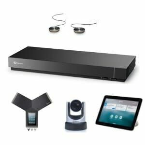 Professionelle Videokonferenzen mit dem Poly Videokonferenzsystem (poly G7500, Trio C60, mic Expansion Kit und Eagle Eye IV USB) für große Konferenzräume