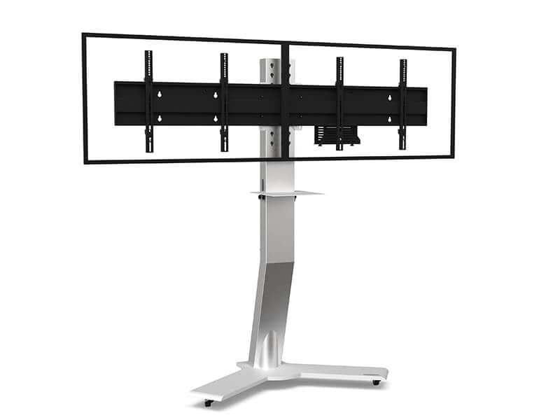 conference-tv-dual-display-staender-weiss conference-tv Dual Display Ständer inklusive Ablage für Videokonferenzsysteme, in weiss