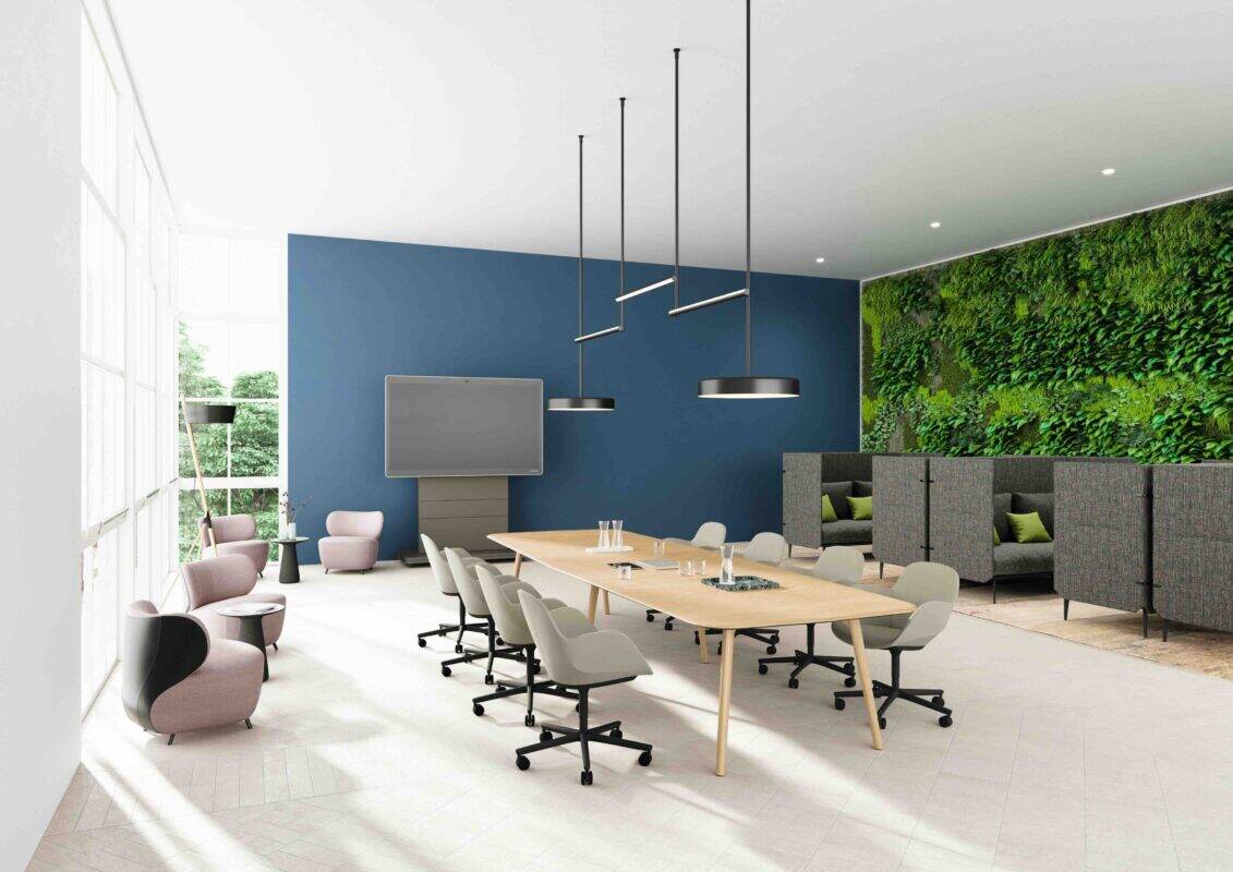 Walter Knoll Media X-Stele ideal für hybrides Arbeiten. Feststehend oder mobil erhältlich