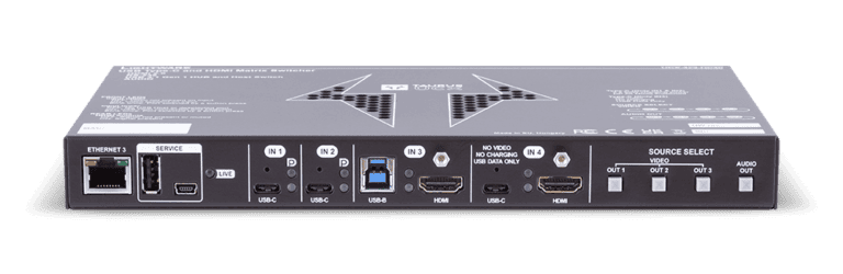 Lightware UCX-2x1-HC40 ist ein vielseitiger Switcher, der mit HDMI 2.0 und USB-C Konnektivität ausgestattet ist. Er ermöglicht einfache, flexible Verbindungen für Videokonferenzen, Präsentationen und hybride Meetings.