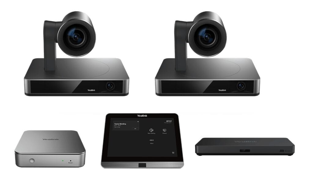 Das Yealink MVC960 ist ein leistungsstarkes Videokonferenzsystem, speziell entwickelt für sehr große Besprechungsräume. Es kombiniert mehrere 4K-Kameras, flexible Audiooptionen und intelligente KI-gestützte Funktionen, um Meetings mit Microsoft Teams optimal zu gestalten.