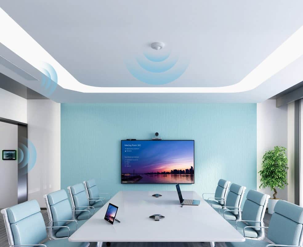 Yealink RoomSensor - umfassende Umgebungsüberwachung: Misst Lichtverhältnisse, Temperatur und Luftfeuchtigkeit.