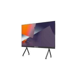 Das Bild zeigt ein freistehendes Primeboard GIGA LED-Display mit modernem Design auf stabilem Metall-Standfuß. Das großformatige Display ist für hochauflösende Inhalte in Konferenzräumen, Empfangsbereichen oder Digital-Signage-Umgebungen konzipiert.