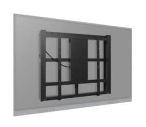 Motorisierte, höhenverstellbare Wandhalterung mit Speechi Touchdisplay in der Frontansicht – geeignet für Bildschirmgrößen von 55 bis 86 Zoll, ideal für barrierefreie Anwendungen in Schulen, Konferenzräumen und öffentlichen Einrichtungen.