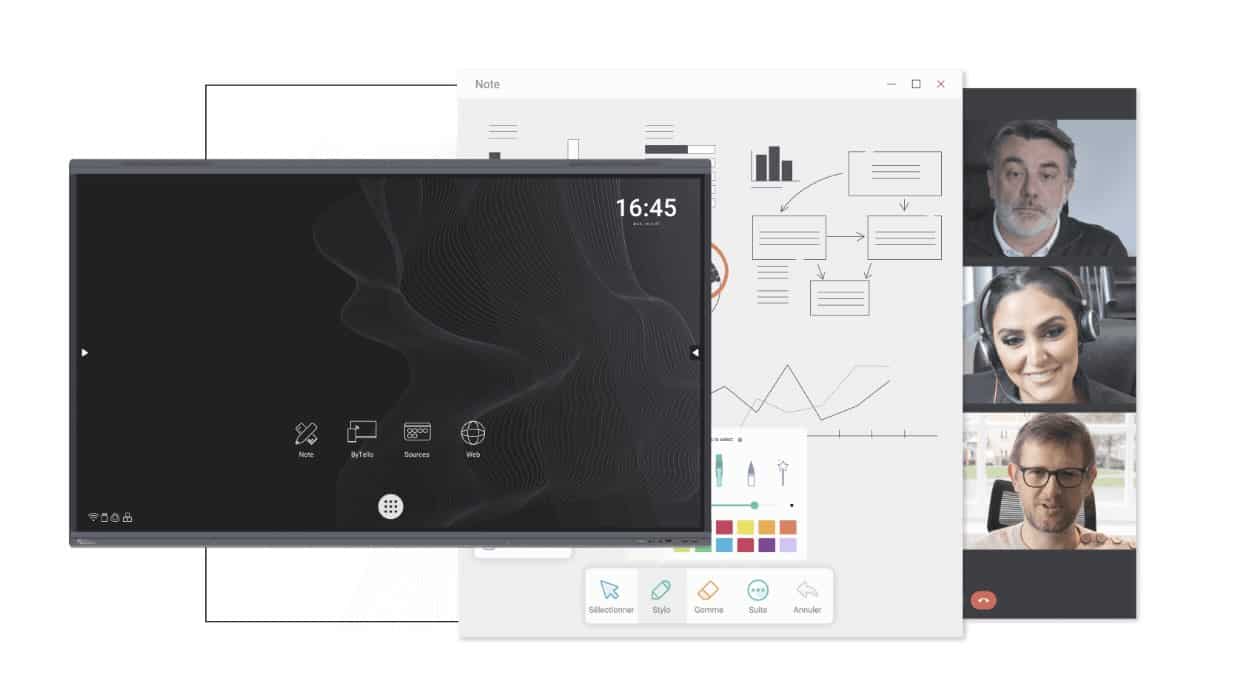 Speechi SuperGlass 3 – Interaktives Display für Bildung & Unternehmen mit Videokonferenz-Integration Das Speechi SuperGlass 3 interaktive Display im Einsatz mit Whiteboard-Anwendung, geteilten Inhalten und integrierter Videokonferenz, ideal für hybride Meetings, digitalen Unterricht und professionelle Zusammenarbeit in Unternehmen.