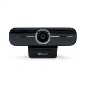 Die Speechi SPE-MG-104 Full-HD-Videokonferenzkamera ist frontal vor weißem Hintergrund abgebildet und zeigt ihr zentrales Objektiv sowie die integrierte Mikrofontechnik – geeignet für professionelle Online-Meetings in Büro, Homeoffice und Bildungsumfeld.
